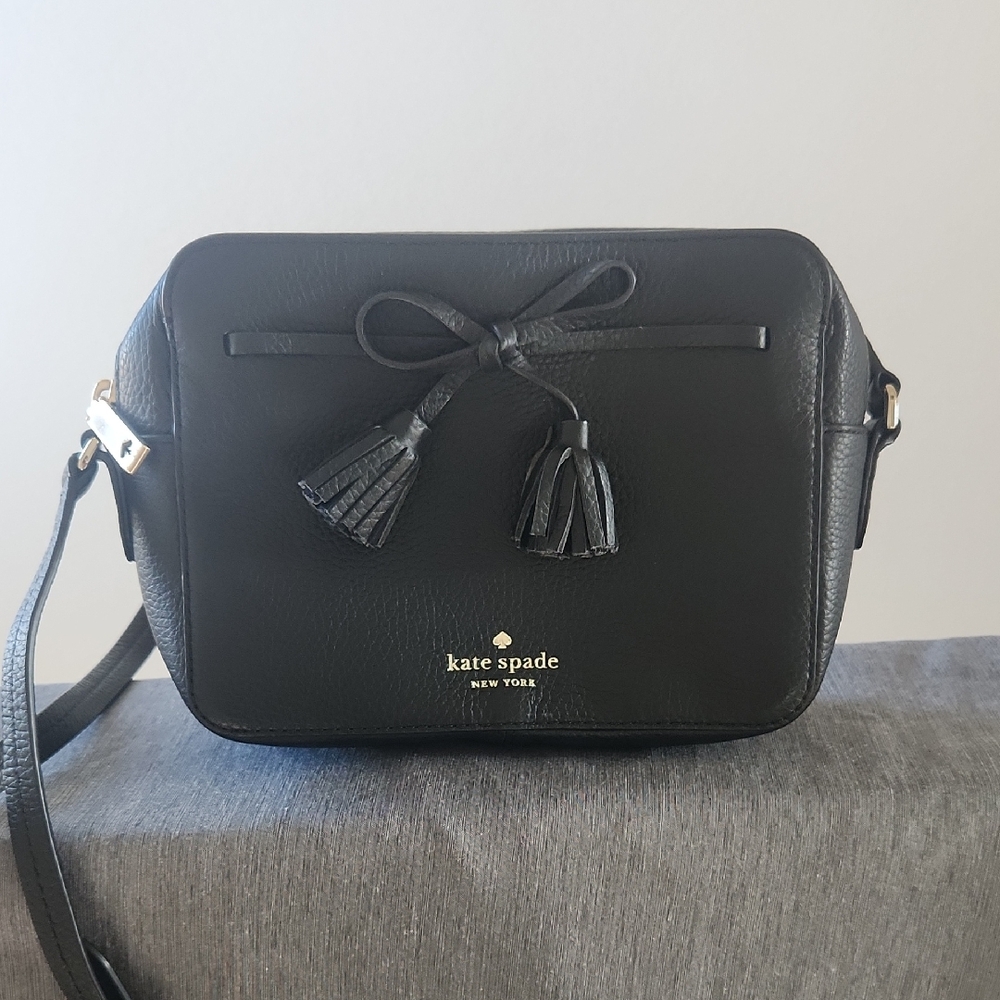 Kate Spade Camera Bag Pebbled Leather Black Crossbody
